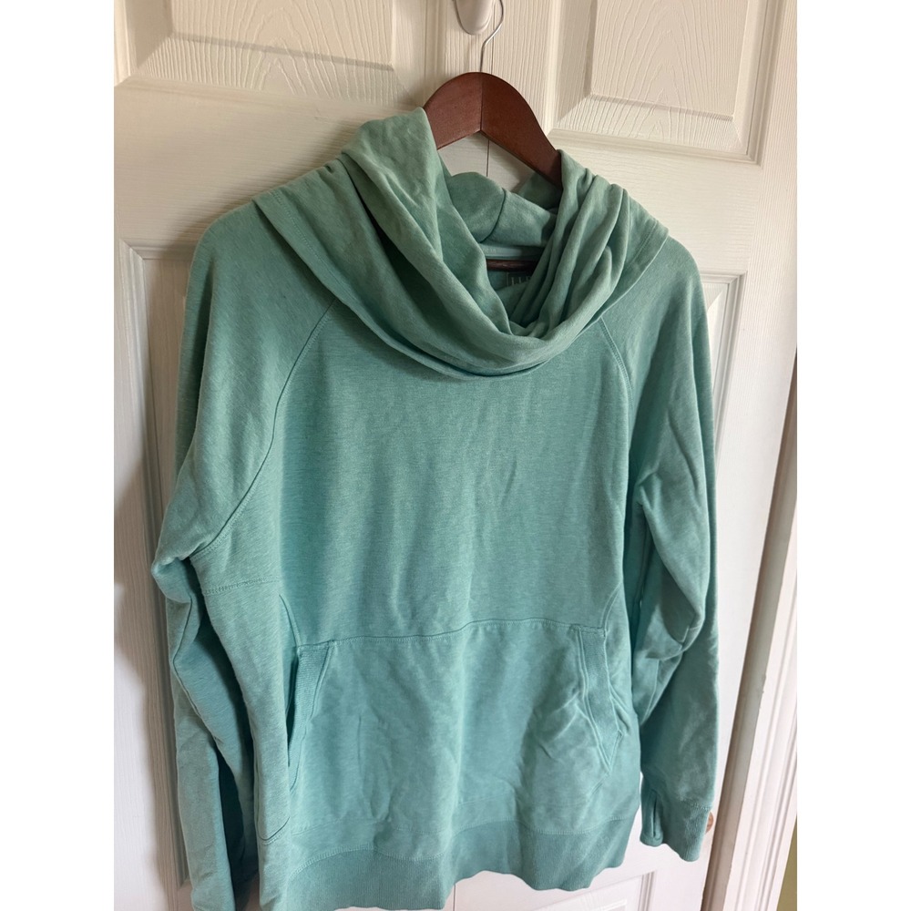 LL Bean Women XL Seafoam Green Cowl Neck Pullover Sweatshirt Thumbholes 290312 - Picture 2 of 13